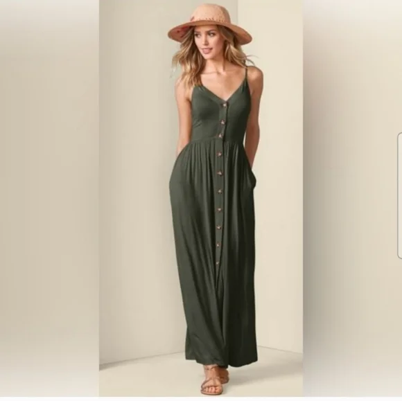 VENUS | Dresses | Nwot Venus Olive Green Button Front Maxi Dress Size Large  | Poshmark
